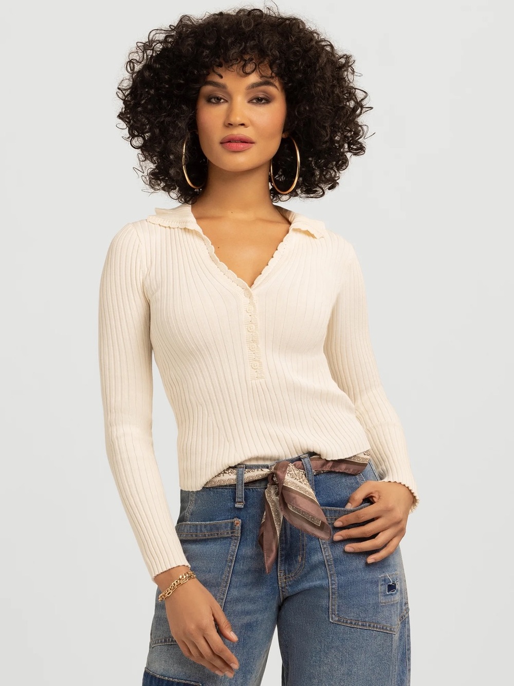 Jessica Simpson Ribbed Button-Up Knit Top - Picture 3 of 4